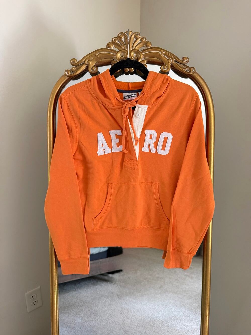 Vintage Y2K Aeropostale Orange Spellout Polo Sweatshirt Hoodie